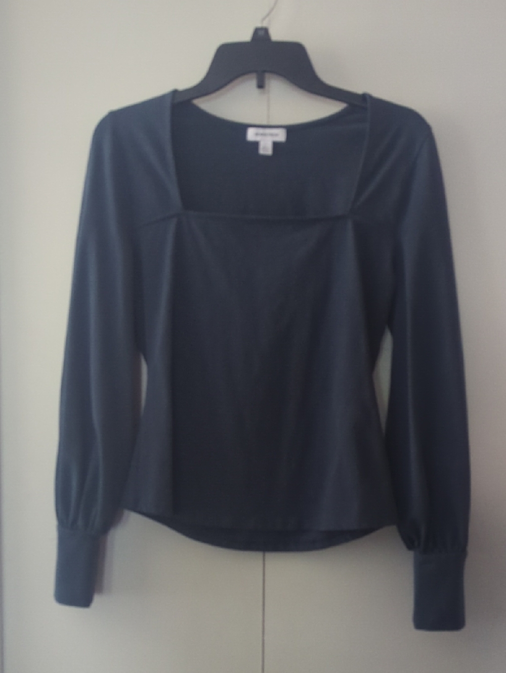 Dark Blue Square-Neck Long Sleeve Top